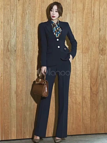 Black Slim Fit Blazer with Matching Wide Leg Pants & Printed Shirt