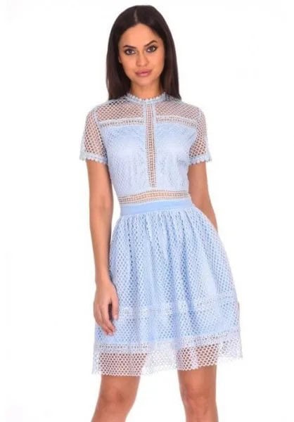 Semi-Sheer Crochet Mini Skater Dress