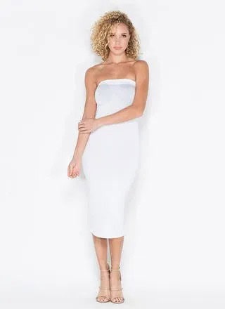 White Tube Midi Bandage Dress with Open Toe Heels