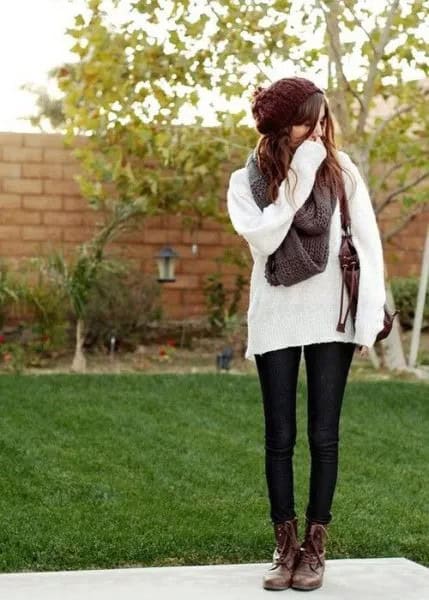 Wear with Comfy White Knit Sweater & Black Leggings