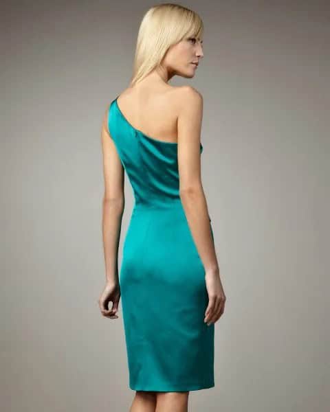 Teal One Shoulder Satin Bodycon Dress