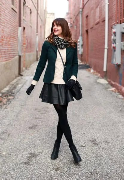 Black Blazer with Mini Leather Skirt & Mini Boots