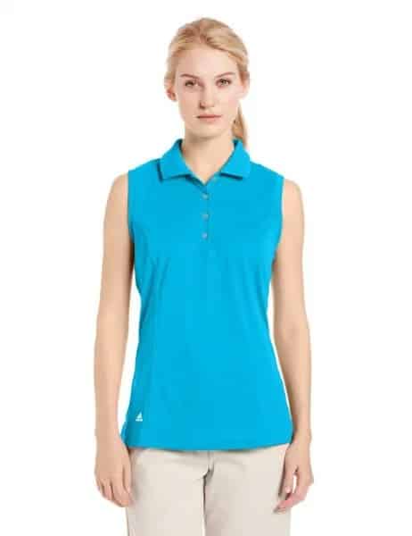 Sky Blue Sleeveless Golf Shirt with Pale Pink Chinos