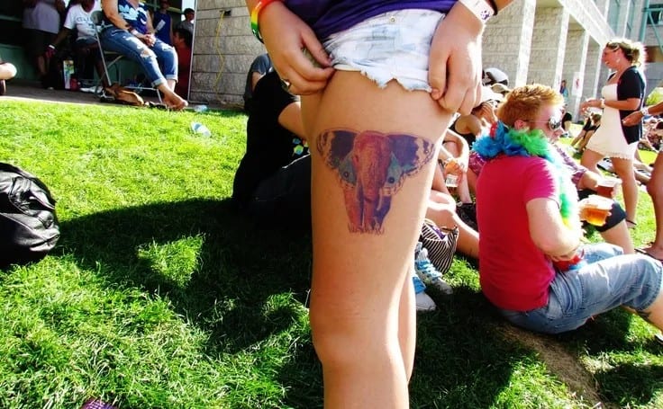 Elephant Tattoo Design that has Ear like Butterfly on Thigh