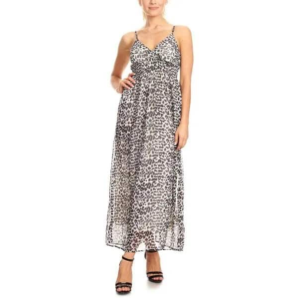 Black and White Chiffon Leopard Print Maxi Dress