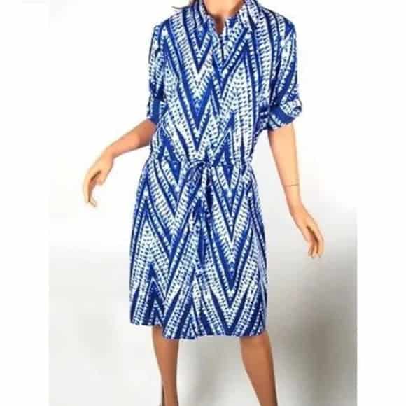 Blue and White Tribal Printed Tie Dye Shirt Dress