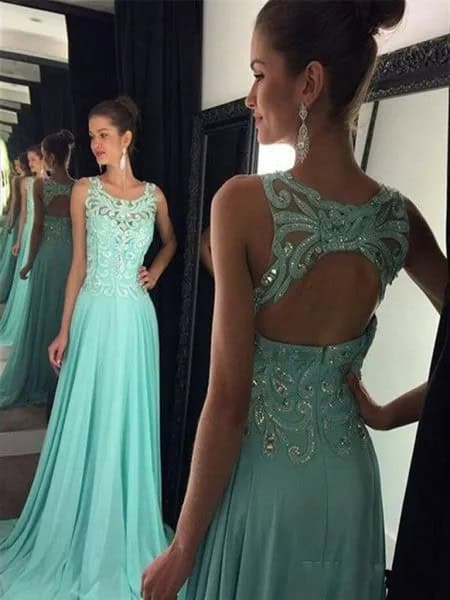 Silver and Mint Green Sleeveless Cutout Back Floor Length Prom Dress