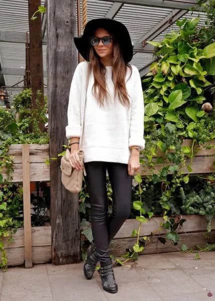 Wear with Comfy White Sweater & Black Leather Pants