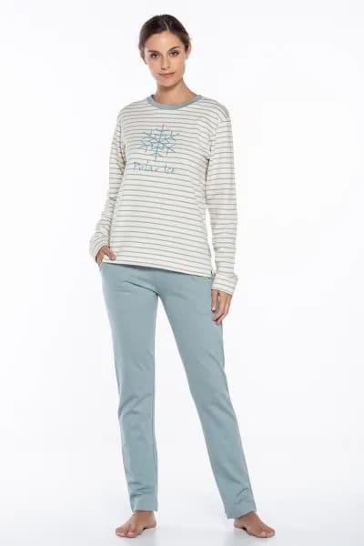 Light Grey and White Striped Graphic Tee with Relaxed Fit Pants