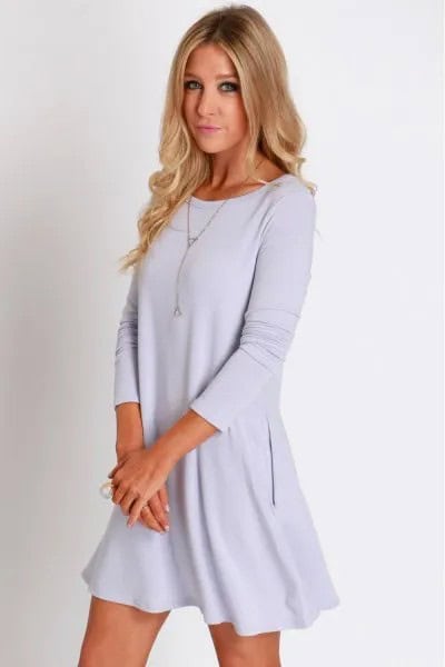 Light Blue Long Sleeve Swing Dress