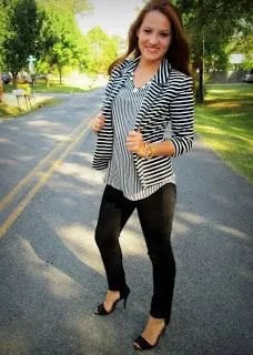 Striped Blazer with Matching Blouse & Open Toe Heels