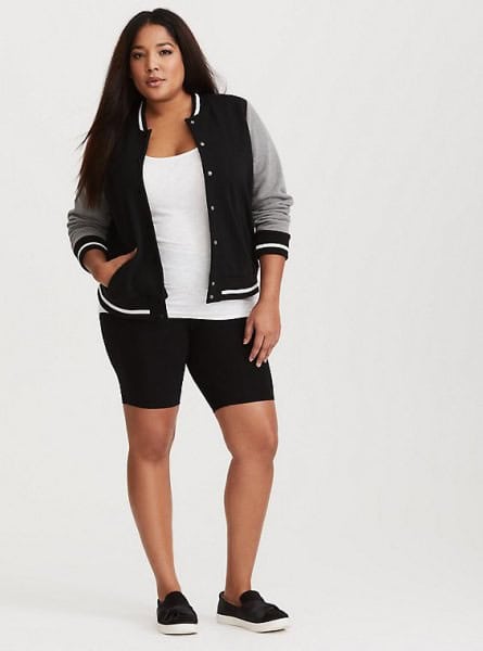 Black and Grey Baseball Jacket with Knit Shorts