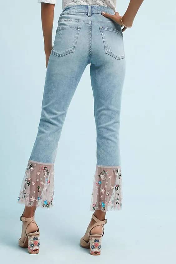 Embroidered Jeans and Tulle Hem