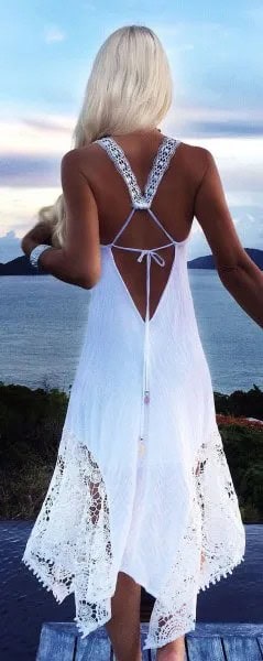 White Backless Crochet Lace Long Summer Dress