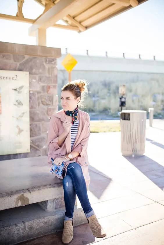 Blush Duster Jacket and Floral Clutch