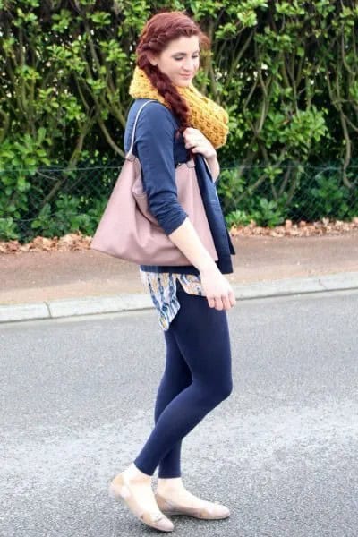 Navy Blue Bomber Jacket with Matching Leggings & Tunic Blouse