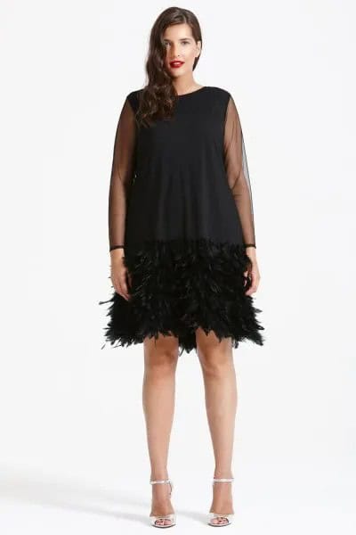 Semi Sheer Black Shift Feather Dress