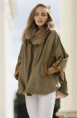 Plaid Faux Fur Cape