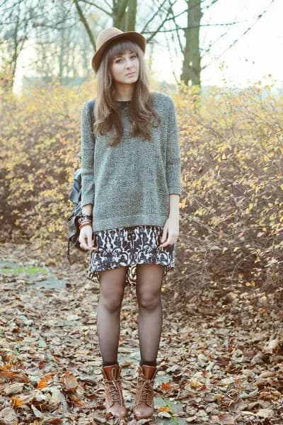 Wear with Grey Knit Sweater & Mid-Calf Boots