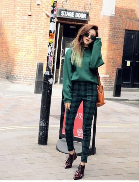 Checkered Skinny Pants with Grey Chunky Sweater