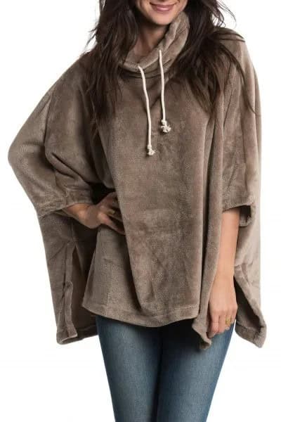 Grey Fleece Poncho with Blue Skinny Jeans