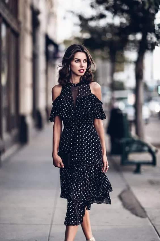 Cold Shoulders Polka Dot Dress