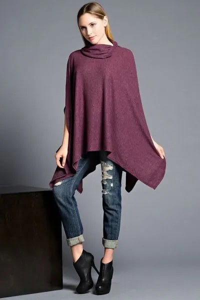 Grey Poncho with Dark Blue Ripped Skinny Jeans