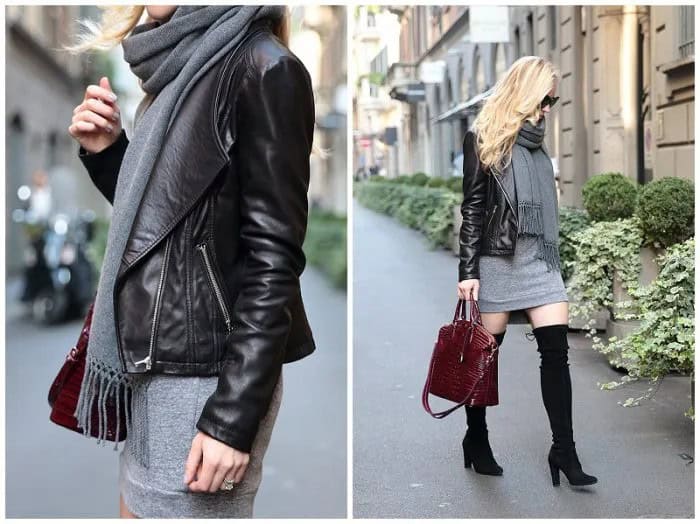 Wear with Grey Sweatshirt Dress & Black Leather Jacket