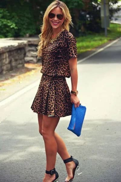 Two-Piece Leopard Print Mini Skater Dress