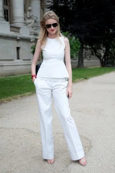 Wear All White with Sleeveless Peplum Top & Wide Leg Pants