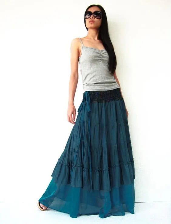 Deep Teal Broomstick Skirt