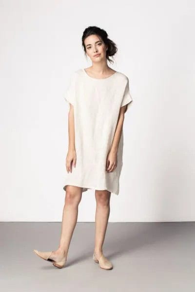 White Tunic Dress with Pale Pink Leather Flats