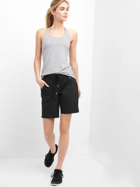 Black Walk Shorts with Striped Vest Top