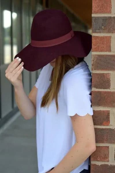 Sky Blue Scalloped Shirt with Black Floppy Hat