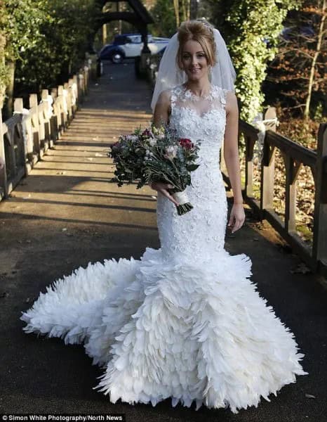 White Feather Mermaid Wedding Dress