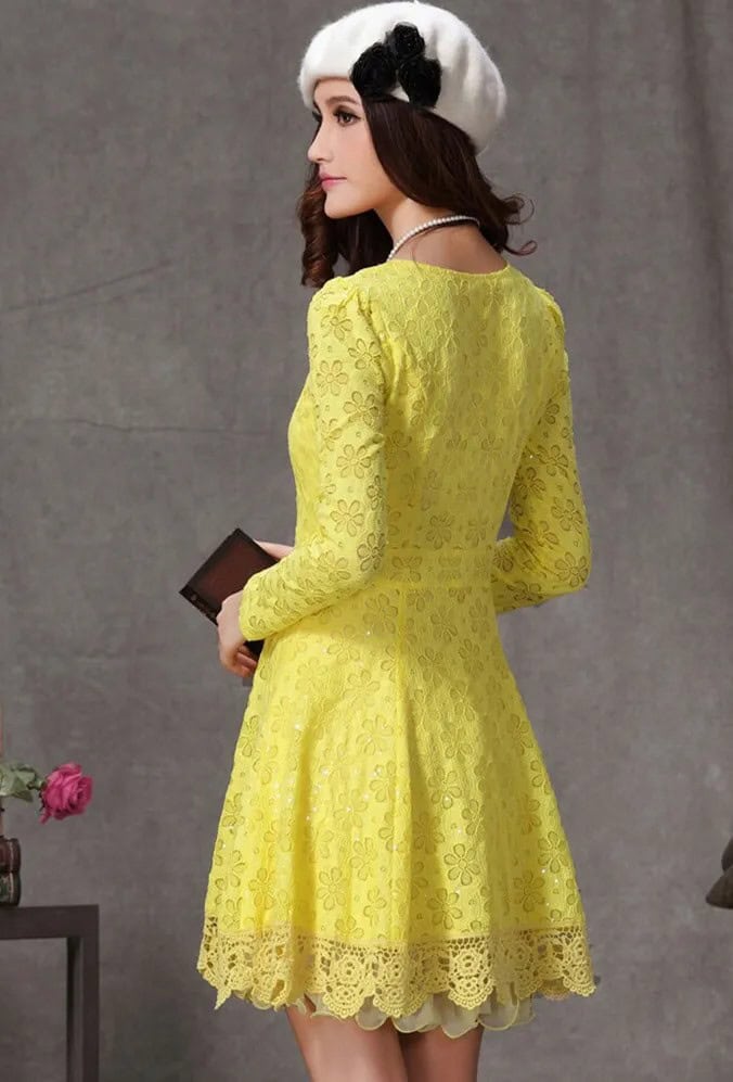 Long Sleeve Yellow Cocktail Dress