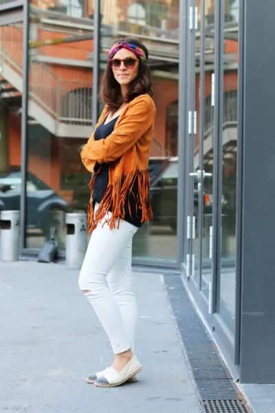 Lime Green Fringe Jacket with White Skinny Jeans