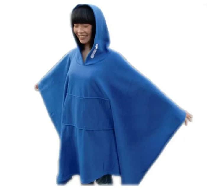 Blue Fleece Hooded Poncho