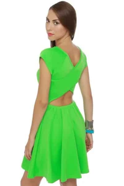 Lime Green Cut Out Back Mini Skater Dress