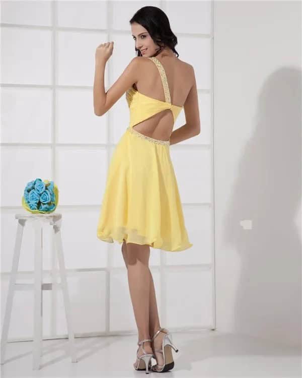 One Shoulder Yellow Cocktail Dress