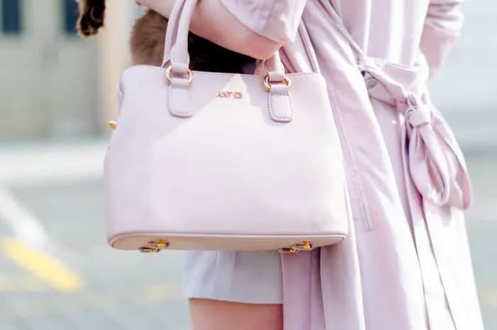 Ivory Longline Wool Coat with White Soft Leather Handbag