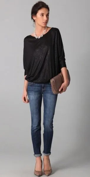 Black Dolman Sleeve Top with Skinny Jeans