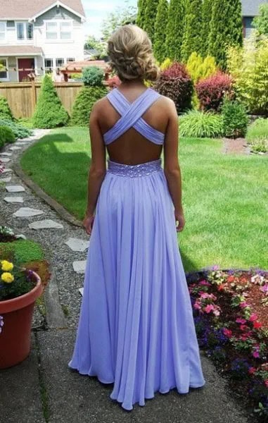 Sky Blue Criss Cross Back Pleated Maxi Chiffon Dress