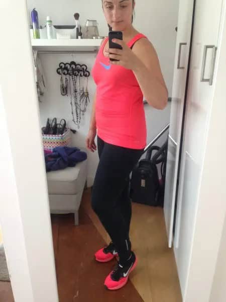 Pink Tank Top with Black Running Leggings & Sneakers