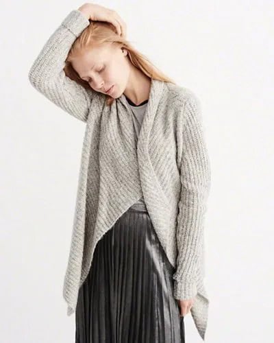 Grey Cardigan with Silk Pleaded Skirt