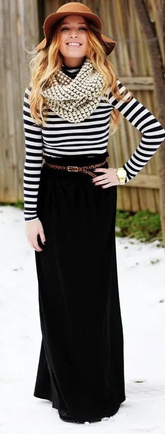 Winter maxi skirt outfits