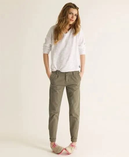 Olive Green Chinos with White Sweater