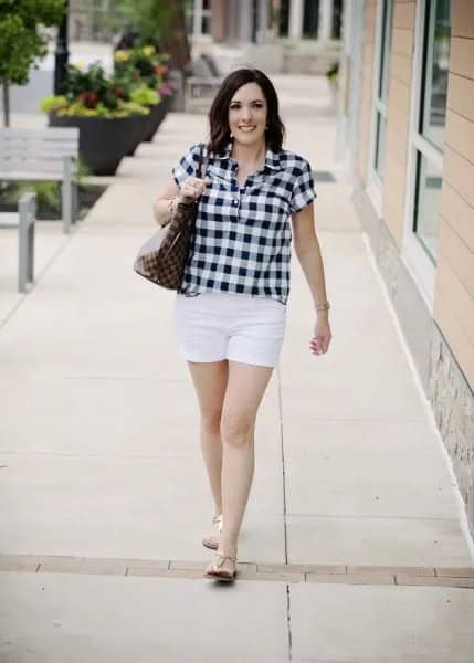 Black and White Checkered Shirt with Mini Casual Shorts