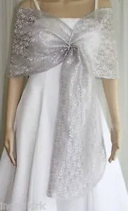 Silver Sheer Shawl with White Wedding Dress