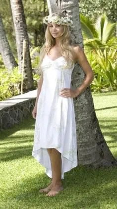 White High Low Sleeveless Babydoll Hawaiian Wedding Dress